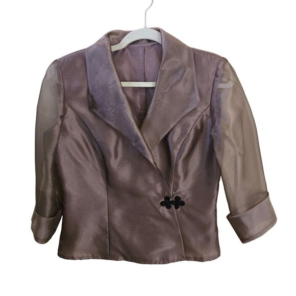 Unknown Jackets & Blazers - Stunning Vintage Bronze Organza Evening Jacket Black Beaded Closure Size S
